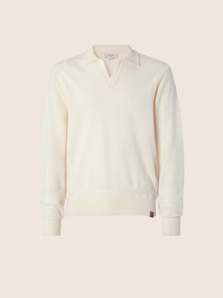 Polo Shirt in Off White Brushed Wool