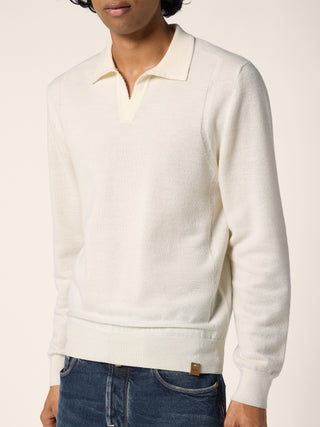 Polo Shirt in Off White Brushed Wool 4
