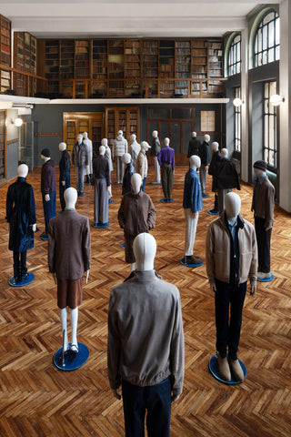 winter collection is presented in neutral tones, browns, blues, and purples