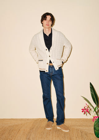 Bard Regular-Slim 5 Pocket Jeans in Dark Blue Super Stretch Denim with Rinse Wash