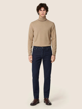 Bard Regular-Slim 5 Pocket Jeans in Dark Blue Super Stretch Soft Denim with Rinse Wash 3