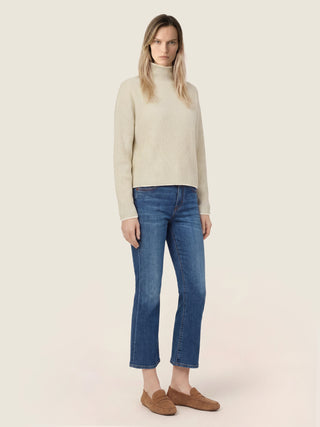 Kate Crop Straight 5 Pocket Jeans in Medium Blue Regenerated Cotton and Lyocell Power Stretch Denim with Vintage Wash 3