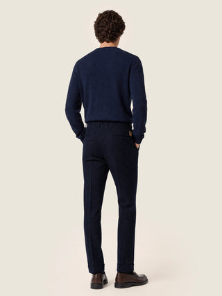 Jannik Regular-Slim Chino Pants in Navy Blue Melange Vitale Barberis Canonico Comfort Flannel 4