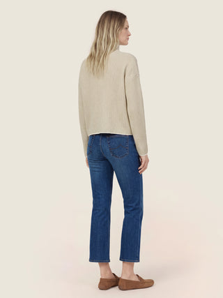 Kate Crop Straight 5 Pocket Jeans in Medium Blue Regenerated Cotton and Lyocell Power Stretch Denim with Vintage Wash 5