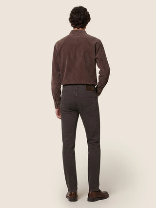 Bard Regular-Slim 5 Pocket Pants in Dark Brown Cotton and Lyocell Stretch Twill 5