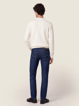 Bard Regular-Slim 5 Pocket Jeans in Dark Blue Super Stretch Denim with Rinse Wash 7