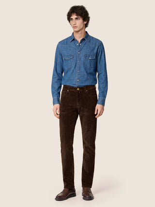 Bard Regular-Slim 5 Pocket Pants in Wine Red Stretch Cotton Corduroy 3