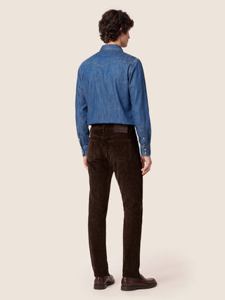 Bard Regular-Slim 5 Pocket Pants in Wine Red Stretch Cotton Corduroy 5