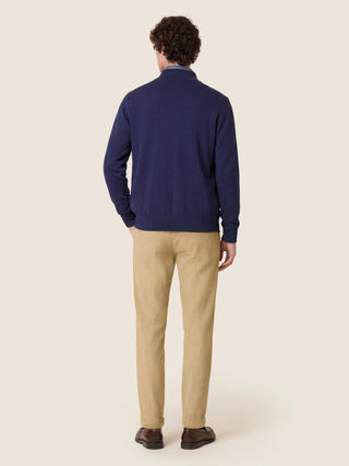 Zipped Cardigan in Midnight Blue Cashmere with Contrasting Trims 4