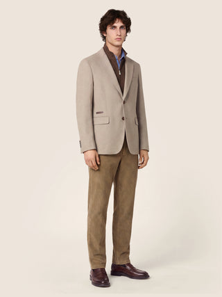 Justin Straight Chino Pants in Khaki Beige Wide-Ribbed Cotton and Modal Corduroy 2