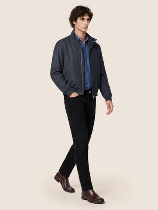 Bard Regular-Slim 5 Pocket Pants in Navy Blue Stretch Cotton Corduroy 3