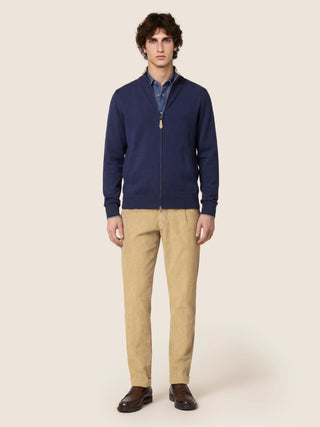 Zipped Cardigan in Midnight Blue Cashmere with Contrasting Trims 3
