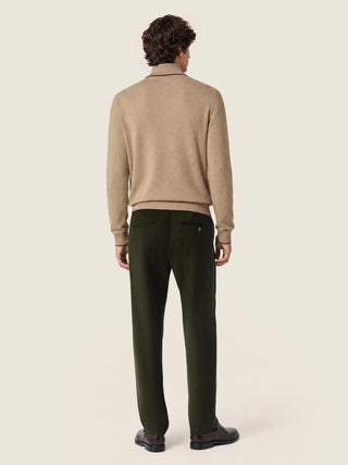 Gray Regular Chino Pants in Olive Green Melange Wool Comfort Flannel 4
