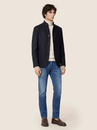 Bard Regular-Slim 5 Pocket Jeans in Medium Blue Stretch Denim 3