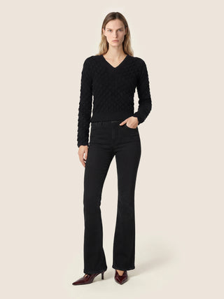 Victoria Flare 5 Pocket Jeans in Black Stretch Denim with Rinse Wash 3