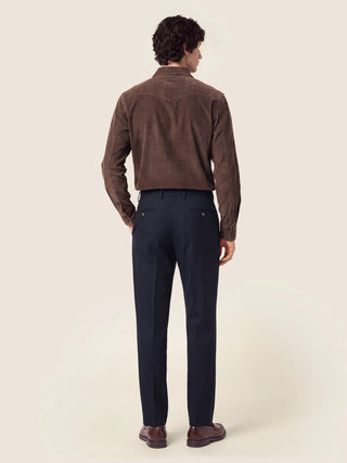 Pantaloni chino Lucas regular in flanella comfort di lana blu navy mélange 4
