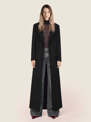 Double-Breasted Coat in Black Compact Wool Twill 2