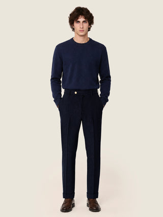 Jannik Regular-Slim Chino Pants in Navy Blue Melange Vitale Barberis Canonico Comfort Flannel 2