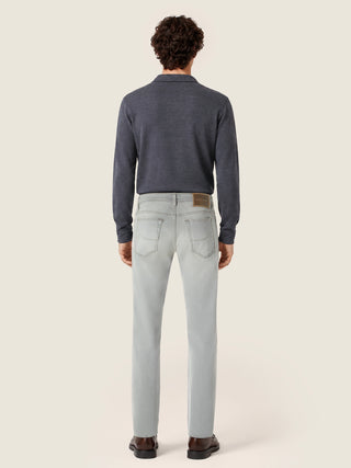 Jean 5 poches Bard Fast, coupe regular-slim, en denim super extensible gris clair, délavé pierre ponce 7