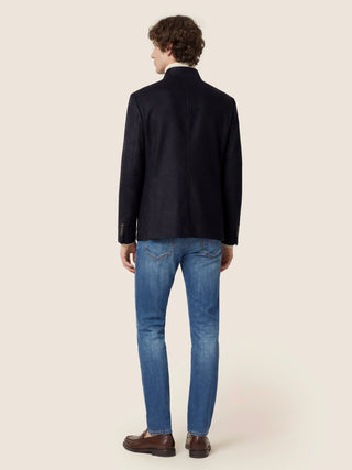 Bard Regular-Slim 5 Pocket Jeans in Medium Blue Stretch Denim 5