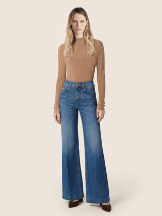 Jean 5 poches Jackie coupe palazzo en denim spécial confort de coton et lyocell bleu clair délavé vintage 3