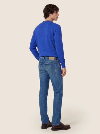 Crewneck Sweater in Neon Blue Cashmere with Contrasting Trims 4
