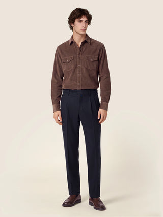 Lucas Regular Chino Pants in Navy Blue Melange Wool Comfort Flannel 2
