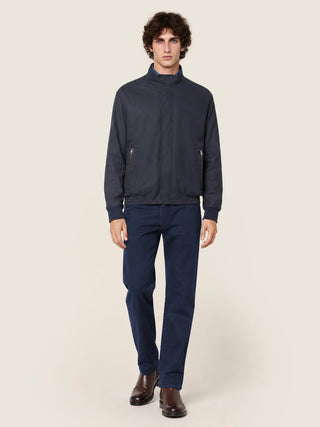 Bard Regular-Slim 5 Pocket Pants in Navy Blue Cotton and Lyocell Stretch Twill 3