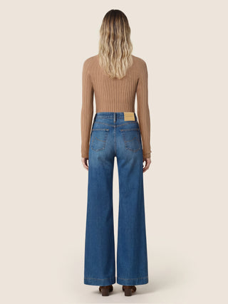 Jean 5 poches Jackie coupe palazzo en denim spécial confort de coton et lyocell bleu clair délavé vintage 5
