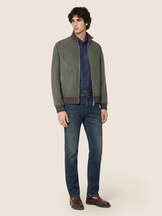 Bard Regular-Slim 5 Pocket Jeans in Dark Blue Stretch Denim with Vintage Wash 3