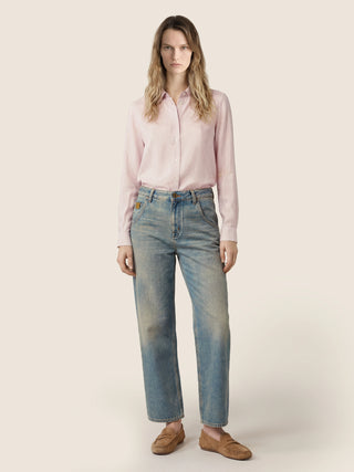 Jean 5 poches Lila coupe barrel en denim de coton bleu moyen délavé vintage 3