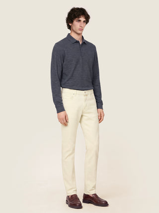 Bard Regular-Slim 5 Pocket Pants in Off White Cotton and Lyocell Stretch Twill 3