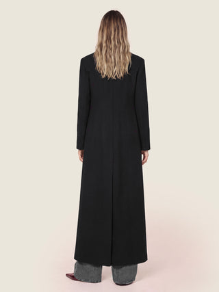 Double-Breasted Coat in Black Compact Wool Twill 4