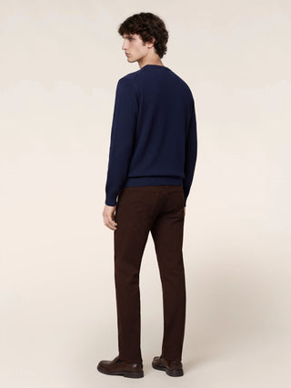 Crewneck Sweater in Night Blue Wool and Cashmere 4