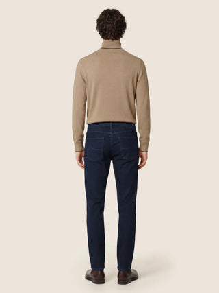 Bard Regular-Slim 5 Pocket Jeans in Dark Blue Super Stretch Soft Denim with Rinse Wash 5
