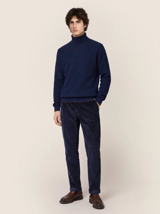 Turtleneck Sweater in Night Blue English Rib Cashmere 3