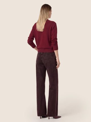Hailey Relaxed 5 Pocket Pants in Burgundy Cotton Bull with Marble Effect 5