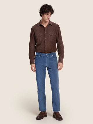 Edo Regular-Straight 5 Pocket Pants in Light Blue Stretch Cotton Corduroy 3