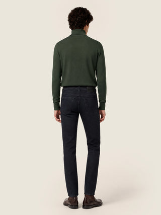 Bard Regular-Slim 5 Pocket Jeans in Organic Cotton Dark Black Stretch Denim with Vintage Wash 7