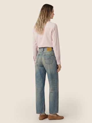 Jean 5 poches Lila coupe barrel en denim de coton bleu moyen délavé vintage 5