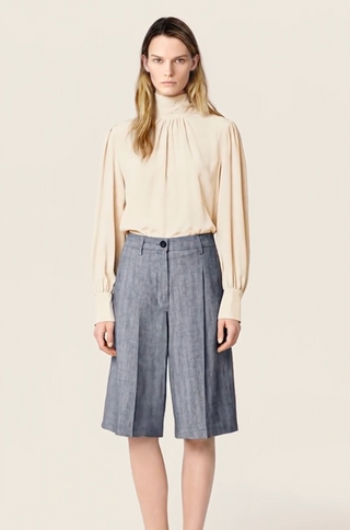 Christina – Linen-Viscose Herringbone Canvas Bermudas
